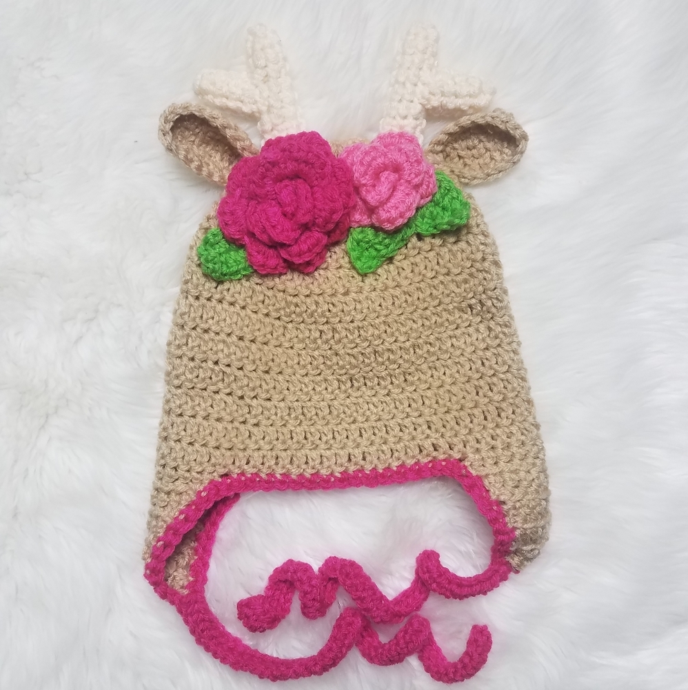🦌 Handmade Crochet Deer Hat sz Toddler